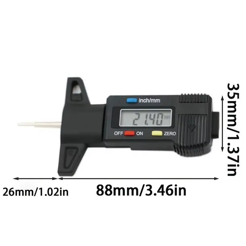 Black digital tyre tread depth gauge dimensions