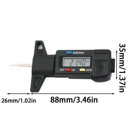 Black digital tyre tread depth gauge dimensions